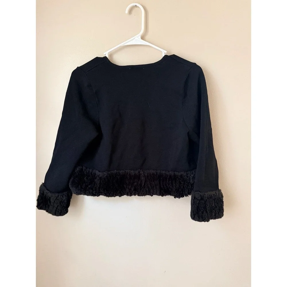 Calvin Klein Black Cropped Faux Fur Trim Sweater Womens M Glam Holiday‎ Winter